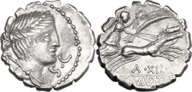 Ti. Claudius Nero. Denarius serratus, 79 BC. Obv. Draped bust of Diana right, bow and quiver on shoulder; before, S·C. Rev. Victory in prancing biga r...