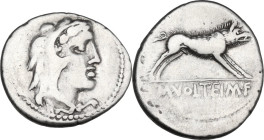 M. Volteius M.f. Denarius, 78 BC. Obv. Head of Hercules right, wearing lion's skin. Rev. Erymanthian boar right; in exergue, M·VOLTEI·M·F. Cr. 385/2; ...