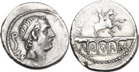 L. Marcius Philippus. AR Denarius, Rome mint, 56 BC. Obv. Diademed head of Ancus Marcius right; on the left, lituus; below, ANCVS. Rev. Equestrian sta...