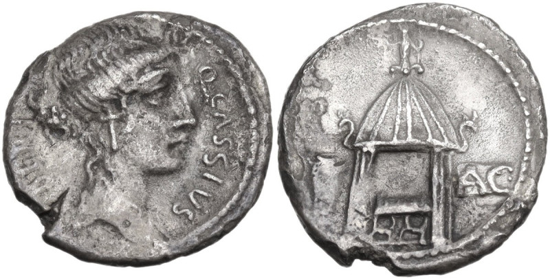 Q. Cassius Longinus. Denarius, 55 BC. Obv. Head of Libertas right; behind, LIBER...