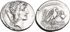 Q. Cassius Longinus. Denarius, Rome mint, 55 BC. Obv. Head of Genius or Roman People right, with sceptre over shoulder. Rev. Eagle with thunderbolt ri...