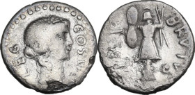 Quintus Servilius Caepio Brutus and Pedanius Costa. Denarius, mint moving with Brutus, 43-42 BC. Obv. Laureate head of Apollo right; on the left, LEG;...