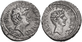 The Triumvirs. Mark Antony and Octavian. AR Denarius. Spring-early summer 41 BC. Ephesus mint; M. Barbatius Pollio, quaestor pro praetore. Obv. M. ANT...