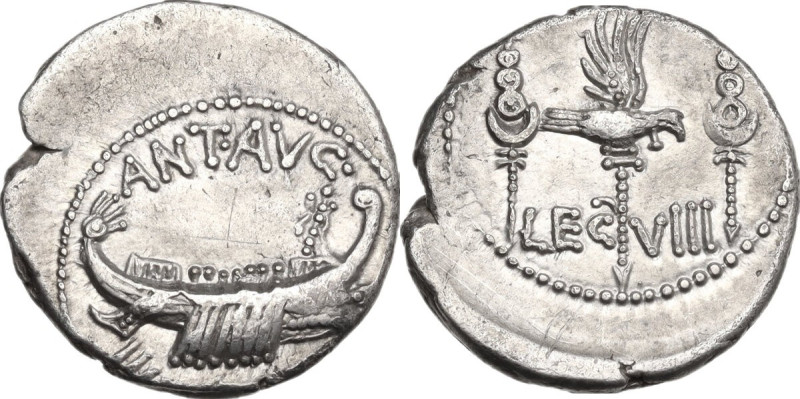 Marcus Antonius. Denarius, mint moving with Marcus Antonius, 32-31 BC. Obv. Prae...