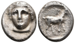 THRACE. Ainos. (Circa 374-371 BC). AR Tetradrachm.
Obv: Head of Hermes facing slightly left, wearing petasos.
Rev: [AINION].
Goat standing right; a...