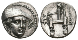 THRACE. Ainos. (Circa 357-342/1 BC). AR Drachm
Obv: Head of Hermes facing slightly right, wearing petasos
Rev: AINION.
Cult statue of Hermes Perphe...
