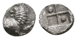 THRACE. Chersonesos. (Circa 386-338 BC). AR Hemiobol.
Obv: Forepart of lion right, head left.
Rev: Quadripartite incuse square.
Weber 2403; HGC 3.2...