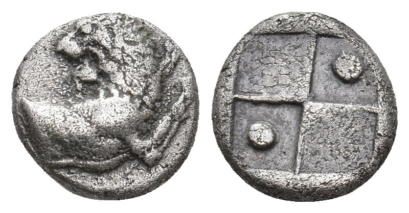 THRACE. Chersonesos. (Circa 386-338 BC). AR Diobol.
Obv: Forepart of lion right...