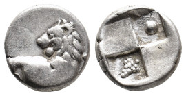 THRACE. Chersonesos. (Circa 386-338 BC). AR Hemidrachm
Obv: Forepart of lion right, head reverted.
Rev: Quadripartite incuse square with alternating...
