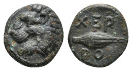 THRACE. Chersonesos. (Circa 386-309 BC). Ae.
Obv: Head of lion left.
Rev: XEP / PO.
Barley grain.
HGC 3.2, 1439.
Condition: VF.
Weight: 1.30 g....