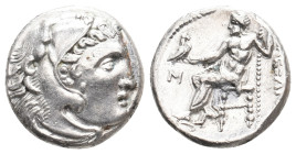 KINGS OF MACEDON. Alexander III 'the Great' (336-323 BC). AR Drachm. Babylon.
Obv: Head of Herakles right, wearing lion skin.
Rev: AΛEΞANΔPOY.
Zeus...