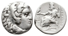 KINGS OF MACEDON. Alexander III 'the Great' (336-323 BC). AR Drachm. Sardes(?).
Obv: Head of Herakles right, wearing lion skin.
Rev: AΛEΞANΔPOY.
Ze...