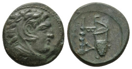 KINGS OF MACEDON. Alexander III 'the Great' (336-323 BC). Ae Unit. Uncertain Macedonian mint.
Obv: Head of Herakles right, wearing lion skin.
Rev: B...