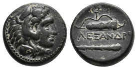 KINGS OF MACEDON. Alexander III 'the Great' (336-323 BC). Ae. Uncertain mint.
Obv: Head of Herakles right, wearing lion skin.
Rev: AΛEΞANΔPOY.
Club...