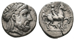 KINGS OF MACEDON. Philip II (359-336 BC). AR Tetradrachm. Amphipolis.
Obv: Laureate head of Zeus right.
Rev: ΦΙΛΙΠΠΟΥ.
Youth, holding palm frond, ridi...