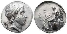 SELEUKID KINGDOM. Antiochos III ‘the Great’, (223-187 BC). AR Tetradrachm. Uncertain mint in western Asia Minor, circa 213-204.
Obv: Diademed head of...