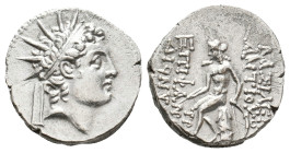 SELEUKID KINGDOM. Antiochos VI Dionysos (144-142 BC). AR Drachm. Antioch on the Orontes.
Obv: Radiate and diademed head right.
Rev: BAΣIΛEΩΣ ANTIOXO...