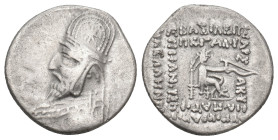 KINGS OF PARTHIA. Mithradates III (Circa 87-79 BC). AR Drachm. Rhagai.
Obv: Diademed and draped bust left, wearing medium beard and tiara with eight-...