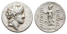 KINGS OF CAPPADOCIA. Ariarathes VI Epiphanes Philopator, (Circa 130-112/0 BC).
AR Drachm,year 10 .
Obv: Diademed head right of Ariarathes to right....