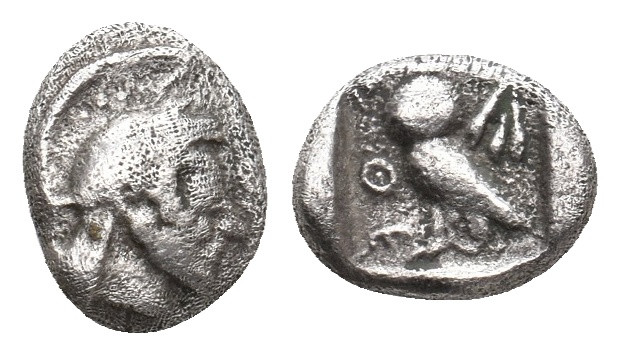 ATTICA. Athens. (Circa 510-500/490 BC). AR Obol.
Obv: Helmeted head of Athena r...