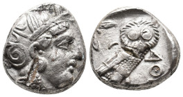 ATTICA. Athens (Circa 454-404 BC). AR Fourrèe Tetradrachm.
Obv: Helmeted head of Athena right, with frontal eye.
Rev: AΘE.
Owl standing right, head...