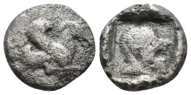 LEVANTINE REGION. Uncertain. (4th century BC). AR Drachm(?)
Obv: Forepart of Pegasos right
Rev: Male head right in dotted square within incuse squar...