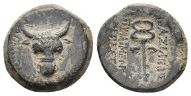 KINGS OF PAPHLAGONIA. Pylaimenes II/III Euergetes. (Circa 133-103 BC). Ae.
Obv: Bucranium
Rev: BAΣIΛEΩΣ / ΠΥΛAIMENOΥ / EΥEΡΓETOΥ.
Legend vertically...