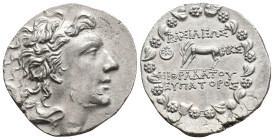KINGS OF PONTOS. Mithradates VI Eupator (Circa 120-63 BC). AR Tetradrachm.
Obv: Diademed head right.
Rev: ΒΑΣΙΛΕΩΣ / ΜΙΘΡΑΔΑΤΟΥ ΕΥΠΑΤΟΡΟΣ.
Stag gra...