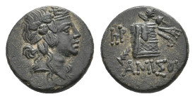 PONTOS. Amisos. Time of Mithradates VI Eupator (Circa 105-90 or 90-85 BC). Ae.
Obv: Head of Dionysos right, wearing ivy wreath.
Rev: AMIΣOY.
Thyrso...