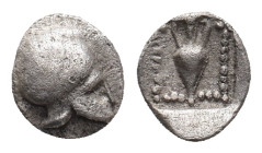 TROAS. Uncertain. (5th century BC). AR Hemiobol.
Obv: Crested Corinthian helmet right.
Rev: Amphora within dotted square.
SNG Arikantürk 672–6 (Nea...