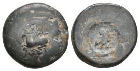 TROAS. Assos. (4th-3rd centuries BC). Ae.
Obv: Helmeted head of Athena right. Countermark: Griffin ΑΣΣΙ.
Rev: Blank. Countermark: Owl.
SNG Copenhag...