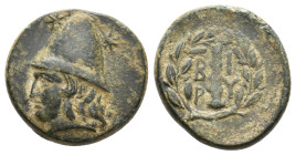 TROAS. Birytis. (4th-3rd centuries BC). AE.
Obv: Head of Kabeiros left, wearing pilos; star to left and right.
Rev: B - I / P - Y in two lines aroun...