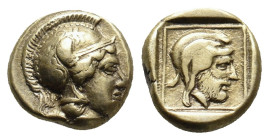 LESBOS. Mytilene. (Circa 412-378 BC). EL Hekte.
Obv: Helmeted head of Athena right.
Rev: Head of Pharnabazos right, wearing satrapal headdress and w...