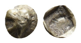 IONIA. Uncertain mint (Circa 600-550 BC). EL 1/96 Stater.
Obv: Head of roaring lion to left
Rev: Incuse square.
Cf. M. Kerschner and K. Konuk, 'The...