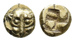 IONIA. Uncertain Mint. (Circa 600-550 BC). EL 1/24 Stater
Obv: Facing head of lioness or panther
Rev: Incuse square.
SNG Kayhan 712 var. (hemihekte...