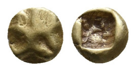 IONIA. Uncertain mint. Milesian standard. (Circa 600-550 BC). EL 1/48 Stater.
Obv: Uncertain type.
Rev: Incuse punch.
Condition: VF.
Weight: 0.33 ...
