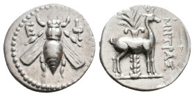 IONIA. Ephesos. (Circa 202-133 BC). AR Drachm. Mitras, magistrate.
Obv: E-Φ
Bee.
Rev: MHTPAΣ.
Stag standing right before palm tree.
The Attic Wei...