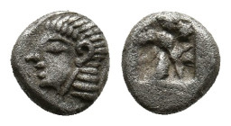IONIA. Kolophon. (Late 6th century BC). AR Hemiobol.
Obv: Archaic head of Apollo left.
Rev: Quadripartite incuse square.
SNG Kayhan I 342.
Conditi...