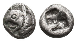 IONIA. Phokaia. (Circa 521-478 BC). AR Obol.
Obv: Head of griffin left.
Rev: Quadripartite incuse square.
SNG Von Aulock 2118.
Condition: VF.
Wei...