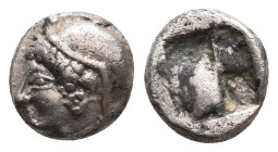 IONIA. Phokaia. (Circa 521-478 BC). AR Diobol.
Obv: Archaic female head left, wearing earring and necklase.
Rev: Quadripartite incuse square.
SNG C...