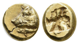 IONIA. Phokaia. (625-522 BC). EL Hekte.
Obv: Head of boar left; seal below.
Rev: Irregular incuse square.
Bodenstadt 14.
Condition: VF/EF.
Weight...