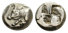 IONIA. Phokaia. (Circa 478-387 BC). EL Hekte.
Obv: Forepart of bull left; above, small seal right.
Rev: Quadripartite incuse square.
Bodenstedt 58....