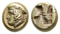 IONIA. Phokaia. EL Hekte (Circa 478-387 BC).
Obv: Head of Hera left, wearing kalathos, seal behind.
Rev: Quadripartite incuse square.
Bodenstedt 88...
