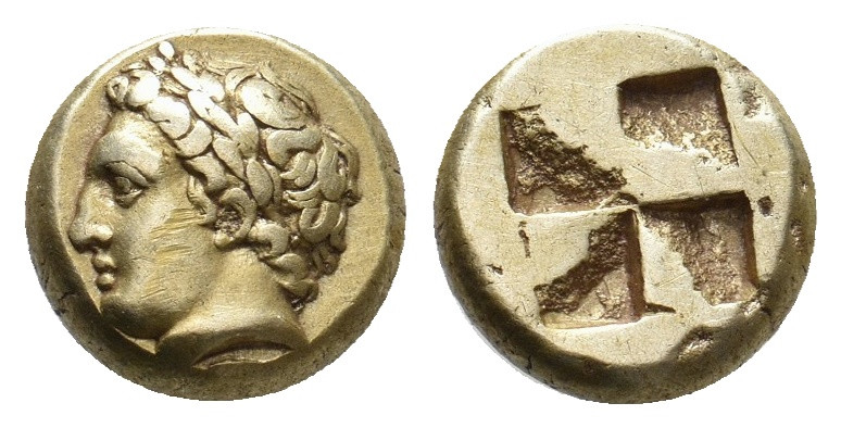 IONIA. Phokaia. (Circa 387-326 BC). EL Hekte.
Obv: Laureate head of Apollo left...