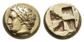 IONIA. Phokaia. (Circa 387-326 BC). EL Hekte.
Obv: Laureate head of Apollo left; below, small seal left.
Rev: Quadripartite incuse square.
Bodenste...