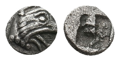 IONIA. Teos. (Circa 500-475 BC). AR Tetartemorion.
Obv: Head of griffin right....