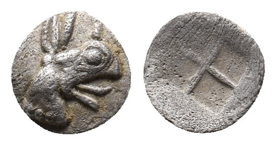 IONIA. Teos. (Circa 475-450 BC). AR Tetartemorion.
Obv: Head of griffin right....