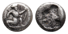 PERSIA .Achaemenid empire. Time of Darios I to Xerxes I (Circa 455-420 BC). AR 1/3 Siglos. Sardes.
Obv: Persian king or hero in kneeling-running stan...