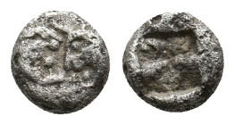KINGS OF LYDIA. Sardes. Kroisos (Circa 564/53-550/39 BC). AR 1/24 Stater.
Obv: Confronted foreparts of lion and bull.
Rev: Incuse square punch.
SNG...
