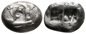 KINGS OF LYDIA. Kroisos (Circa 564/53-550/39 BC). Double Siglos or Stater. Sardes.
Obv: Confronted foreparts of lion and bull.
Rev: Two incuse squar...